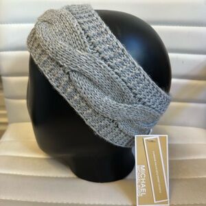 Michael Kors Fleece Lined Headband Earband Hat Earmuffs Cable Knit Gray NEW